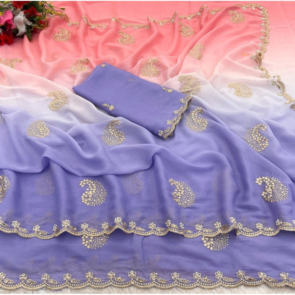 Seduva Women's Digital Printed�� Geogette Saree With Unstitched Blouse (Purple, 5-6 Mtrs)
