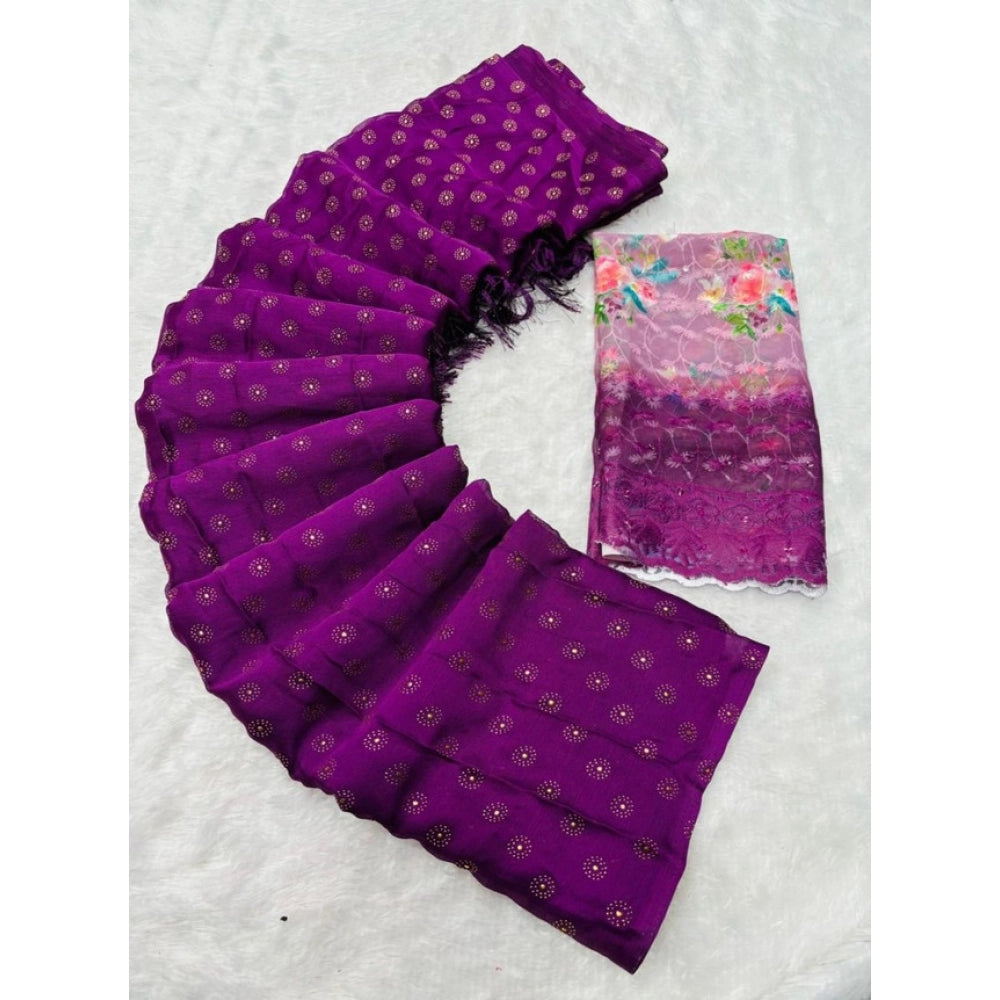 Seduva Women's Printed Brasso Saree With Unstitched Blouse (Magenta, 5-6 Mtrs)