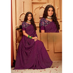Seduva Women's Printed Brasso Saree With Unstitched Blouse (Magenta, 5-6 Mtrs)