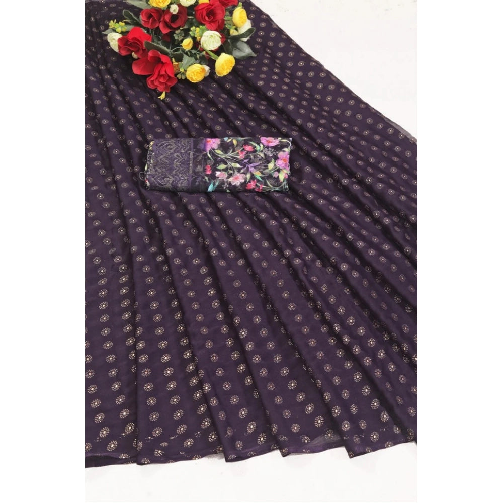 Seduva Women's Printed Brasso Saree With Unstitched Blouse (Magenta, 5-6 Mtrs)
