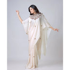 Seduva Women's Soft Crepe Silk Printed Ready To Wear Saree With Unstitched Blouse 5.5Mtr (Off White)