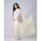 Seduva Women's Soft Crepe Silk Printed Ready To Wear Saree With Unstitched Blouse 5.5Mtr (Off White)
