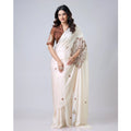 Seduva Women's Soft Crepe Silk Printed Ready To Wear Saree With Unstitched Blouse 5.5Mtr (Off White)