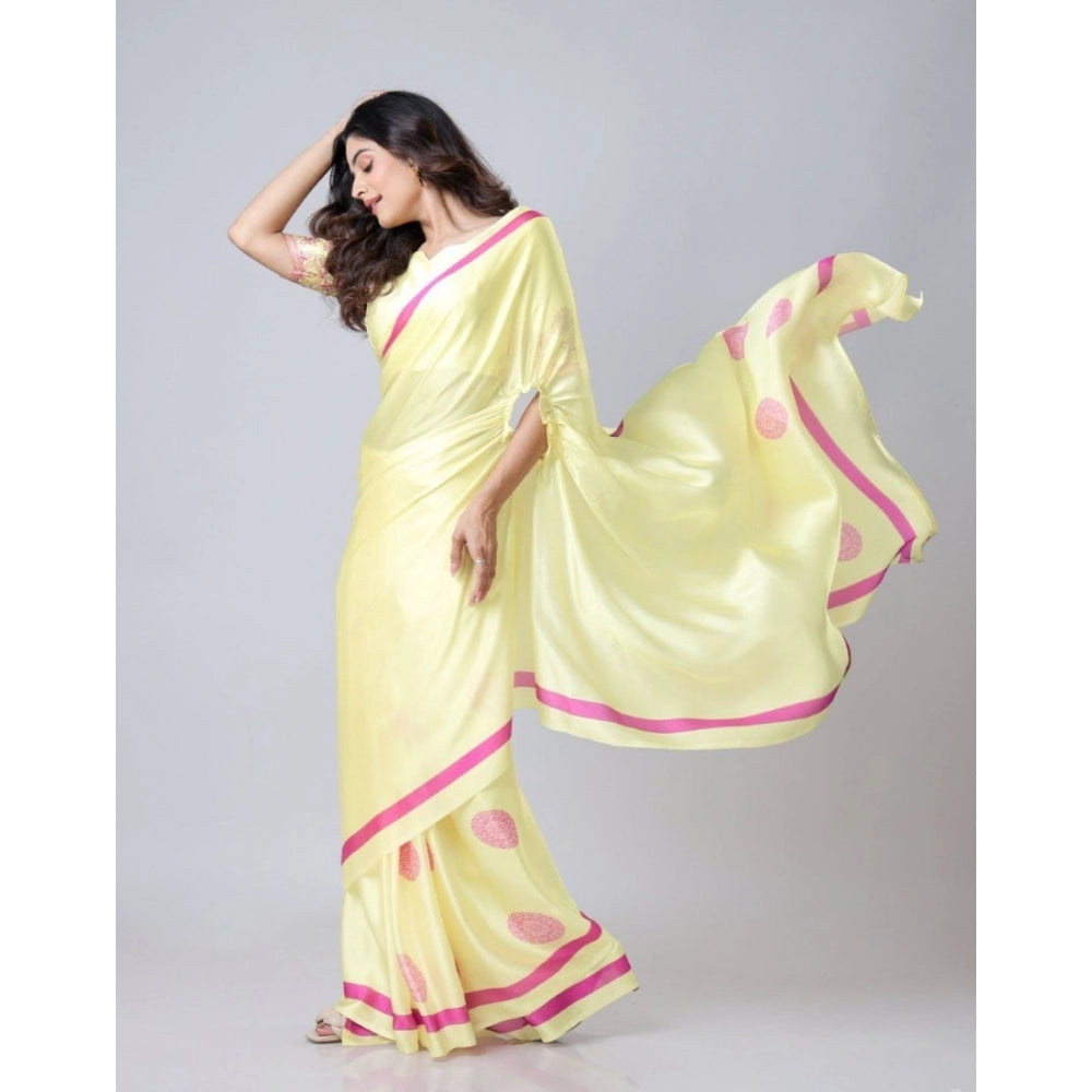 Seduva Women's Soft Crepe Silk Printed Ready To Wear Saree With Unstitched Blouse 5.5Mtr (Light Yellow)