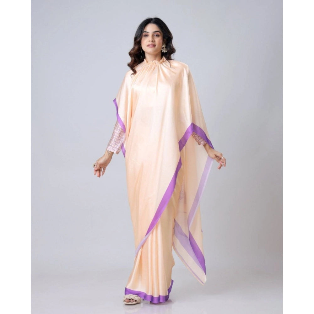 Seduva Women's Soft Crepe Silk Printed Ready To Wear Saree With Unstitched Blouse 5.5Mtr (Beige)