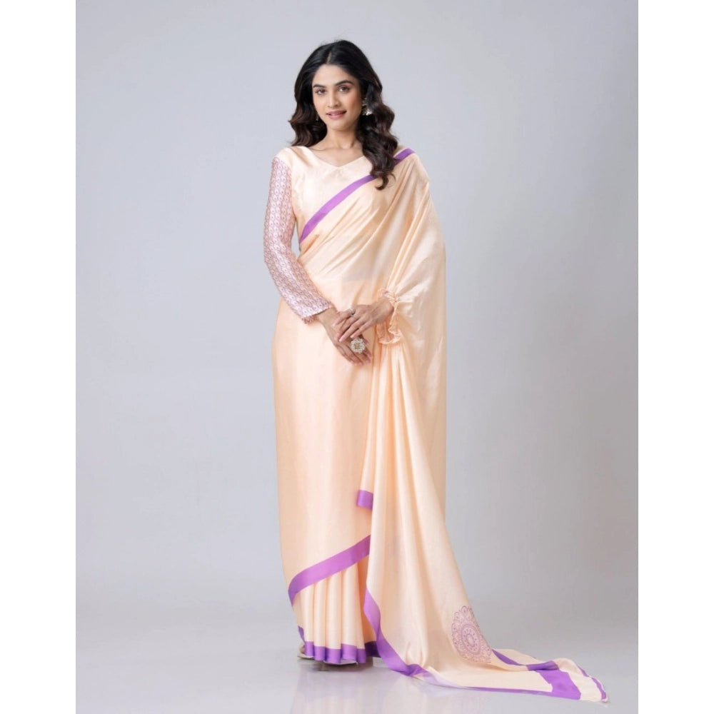 Seduva Women's Soft Crepe Silk Printed Ready To Wear Saree With Unstitched Blouse 5.5Mtr (Beige)