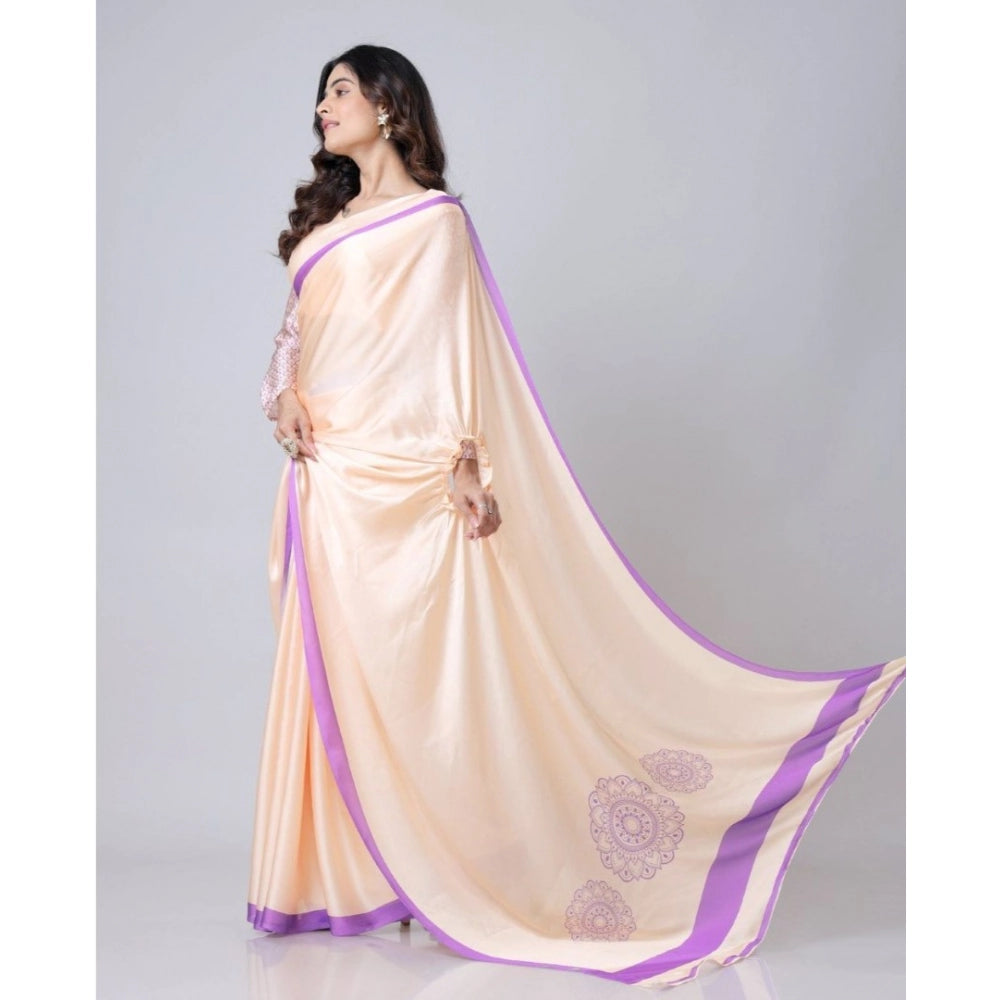 Seduva Women's Soft Crepe Silk Printed Ready To Wear Saree With Unstitched Blouse 5.5Mtr (Beige)
