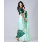 Seduva Women's Soft Crepe Silk Printed Ready To Wear Saree With Unstitched Blouse 5.5Mtr (Green)