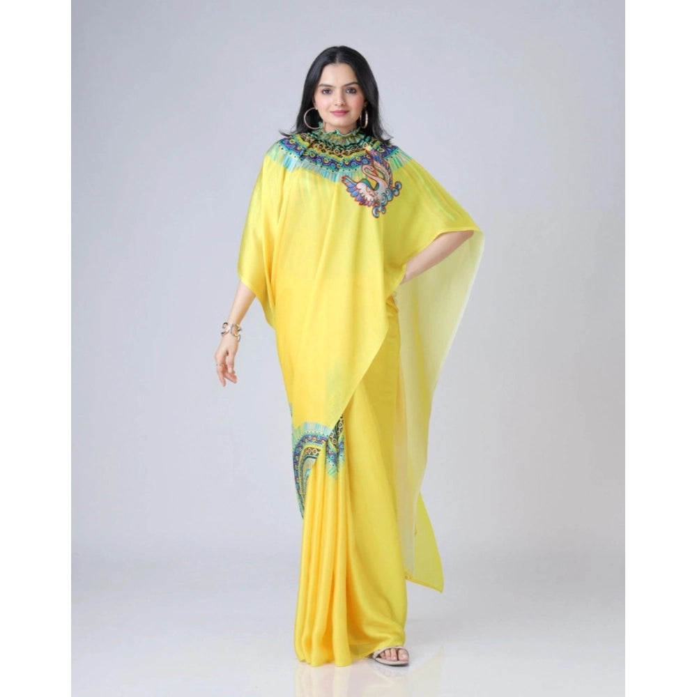 Seduva Women's Soft Crepe Silk Printed Ready To Wear Saree With Unstitched Blouse 5.5Mtr (Yellow)