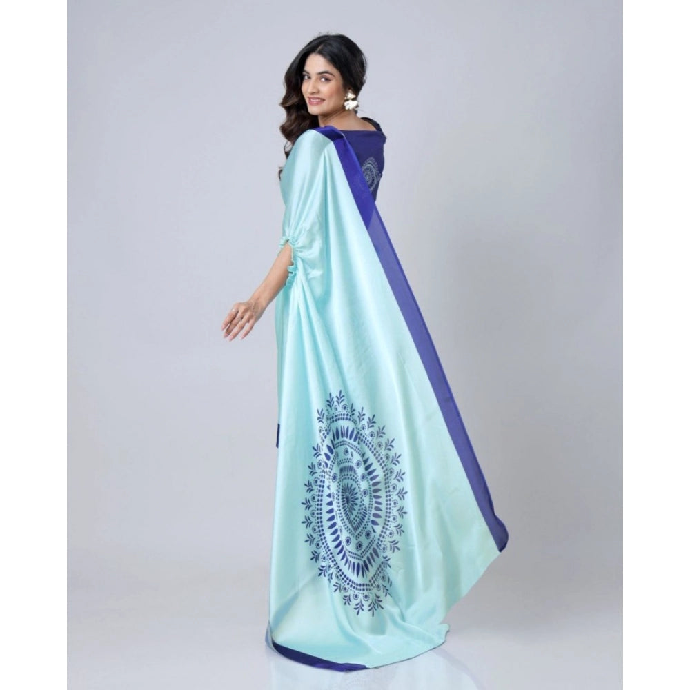 Seduva Women's Soft Crepe Silk Printed Ready To Wear Saree With Unstitched Blouse 5.5Mtr (Turquoise)