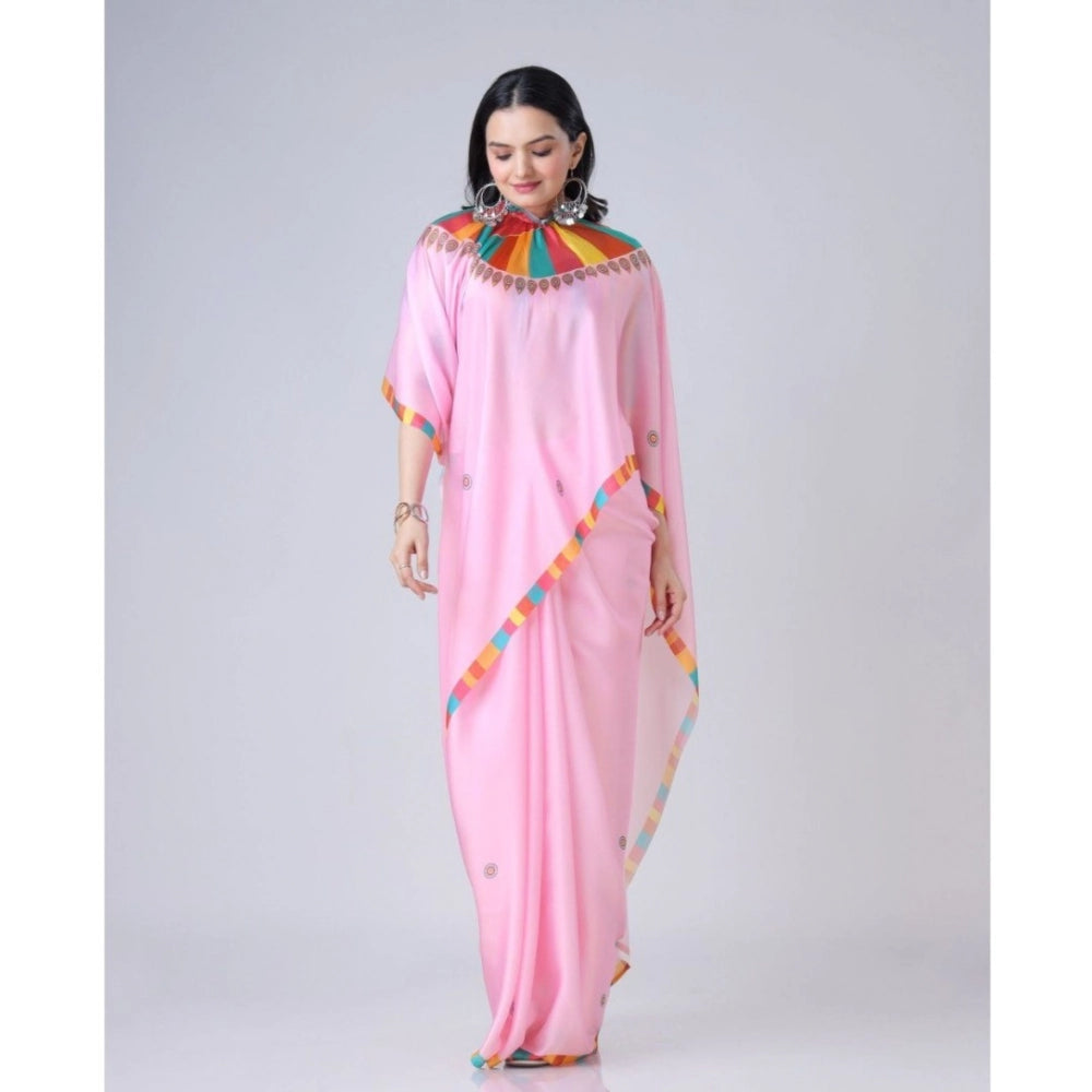 Seduva Women's Soft Crepe Silk Printed Ready To Wear Saree With Unstitched Blouse 5.5Mtr (Pink)