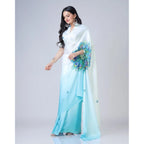 Seduva Women's Soft Crepe Silk Printed Ready To Wear Saree With Unstitched Blouse 5.5Mtr (Sky Blue)