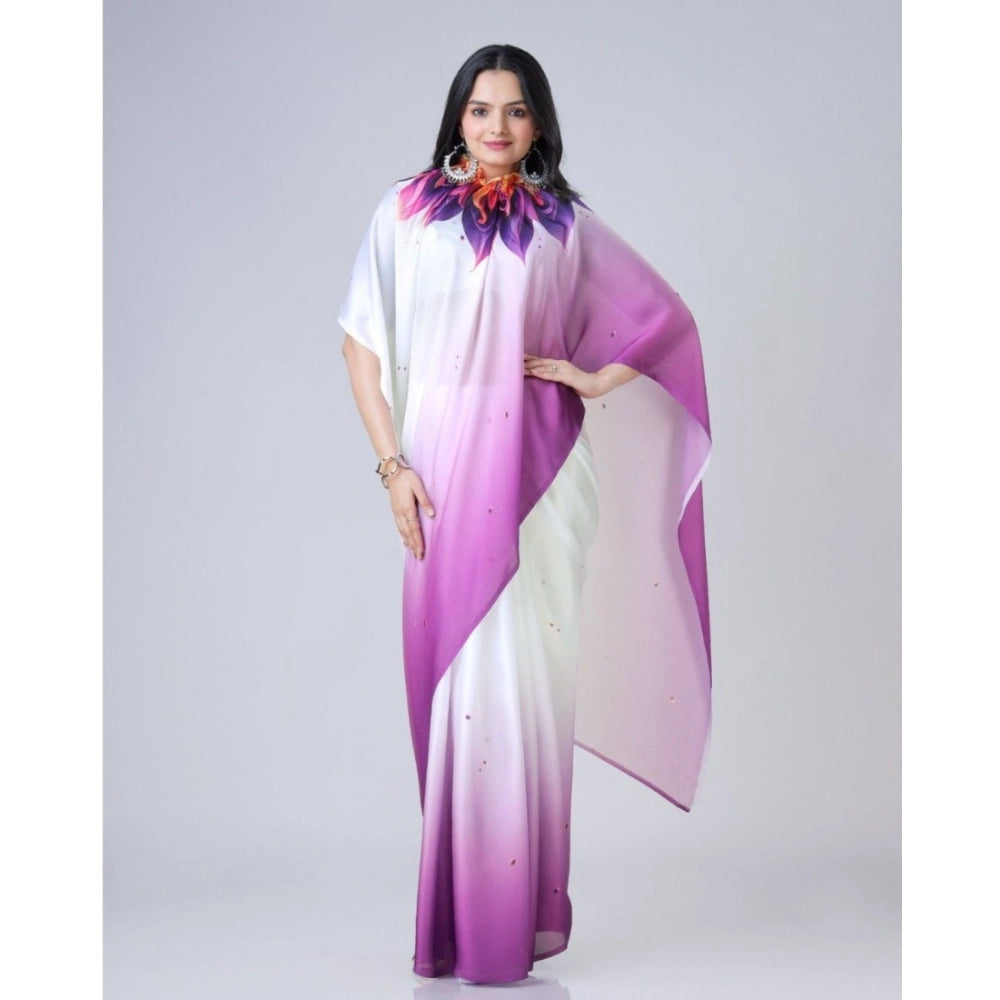 Seduva Women's Soft Crepe Silk Printed Ready To Wear Saree With Unstitched Blouse 5.5Mtr (Purple)