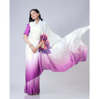 Seduva Women's Soft Crepe Silk Printed Ready To Wear Saree With Unstitched Blouse 5.5Mtr (Purple)