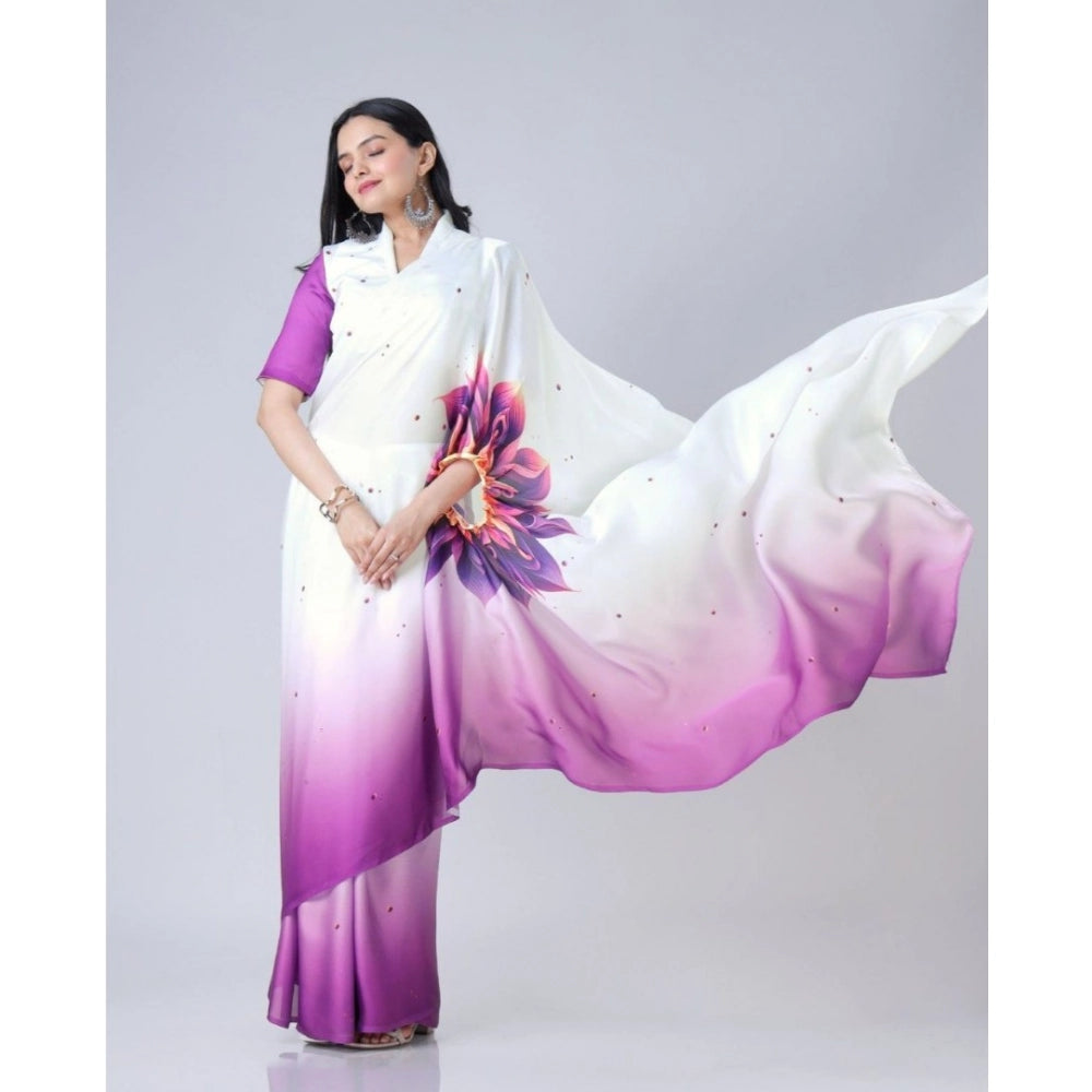 Seduva Women's Soft Crepe Silk Printed Ready To Wear Saree With Unstitched Blouse 5.5Mtr (Purple)