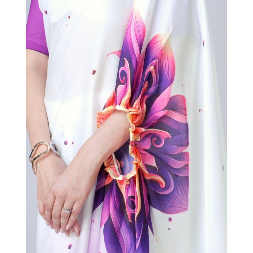 Seduva Women's Soft Crepe Silk Printed Ready To Wear Saree With Unstitched Blouse 5.5Mtr (Purple)