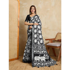 Seduva Women's Silk Blend Printed Saree With Unstitched Blouse 5.5Mtr (Black)