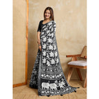 Seduva Women's Silk Blend Printed Saree With Unstitched Blouse 5.5Mtr (Black)