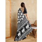 Seduva Women's Silk Blend Printed Saree With Unstitched Blouse 5.5Mtr (Black)