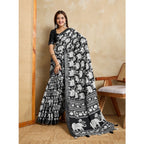 Seduva Women's Silk Blend Printed Saree With Unstitched Blouse 5.5Mtr (Black)
