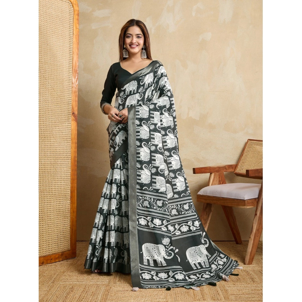Seduva Women's Silk Blend Printed Saree With Unstitched Blouse 5.5Mtr (Green)
