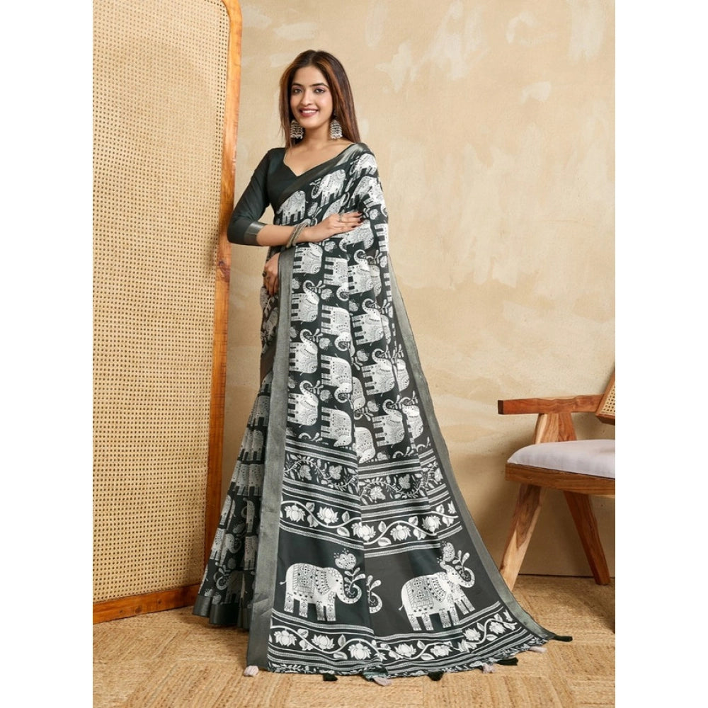 Seduva Women's Silk Blend Printed Saree With Unstitched Blouse 5.5Mtr (Green)