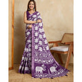 Seduva Women's Silk Blend Printed Saree With Unstitched Blouse 5.5Mtr (Purple)