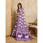 Seduva Women's Silk Blend Printed Saree With Unstitched Blouse 5.5Mtr (Purple)