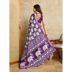 Seduva Women's Silk Blend Printed Saree With Unstitched Blouse 5.5Mtr (Purple)