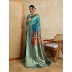 Seduva Women's Silk Printed Saree With Unstitched Blouse 5.5Mtr (Blue)