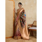 Seduva Women's Silk Printed Saree With Unstitched Blouse 5.5Mtr (Brown)