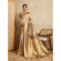 Seduva Women's Silk Printed Saree With Unstitched Blouse 5.5Mtr (Gold)