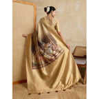Seduva Women's Silk Printed Saree With Unstitched Blouse 5.5Mtr (Gold)