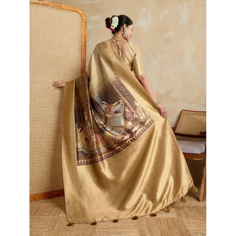 Seduva Women's Silk Printed Saree With Unstitched Blouse 5.5Mtr (Gold)