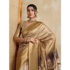 Seduva Women's Silk Printed Saree With Unstitched Blouse 5.5Mtr (Gold)