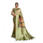 Seduva Women's Silk Printed Saree With Unstitched Blouse 5.5Mtr (Mehendi)