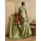 Seduva Women's Silk Printed Saree With Unstitched Blouse 5.5Mtr (Mehendi)