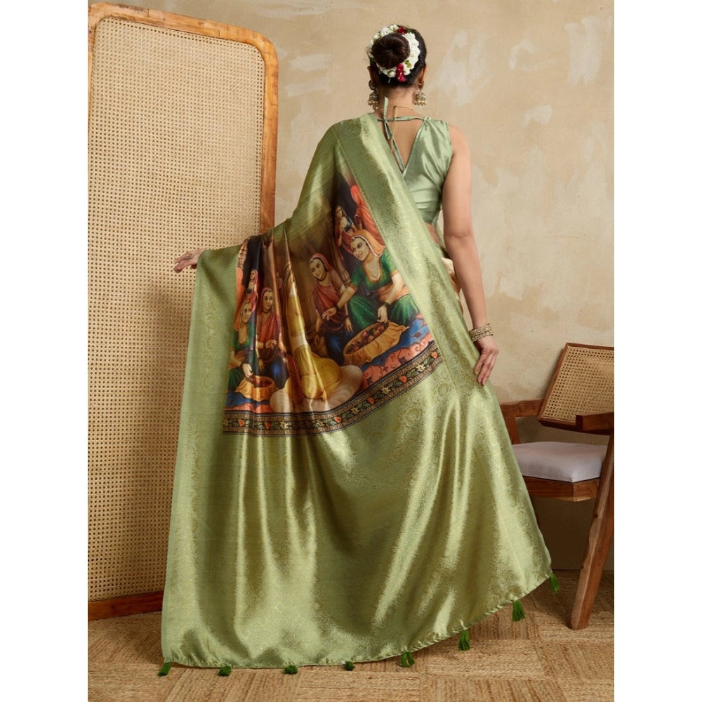 Seduva Women's Silk Printed Saree With Unstitched Blouse 5.5Mtr (Mehendi)