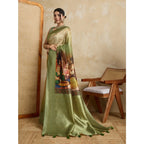Seduva Women's Silk Printed Saree With Unstitched Blouse 5.5Mtr (Mehendi)