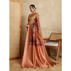 Seduva Women's Silk Printed Saree With Unstitched Blouse 5.5Mtr (Peach)