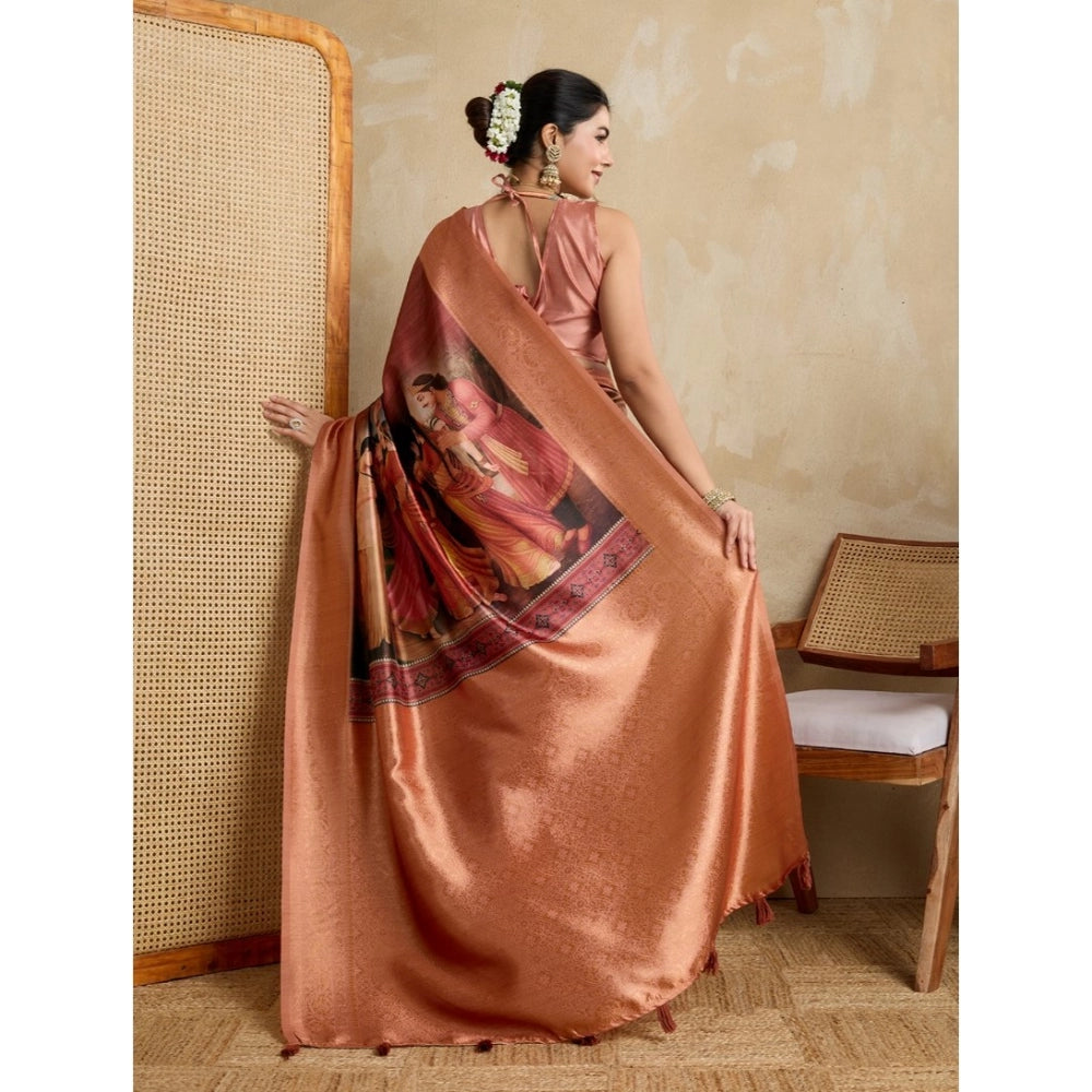 Seduva Women's Silk Printed Saree With Unstitched Blouse 5.5Mtr (Peach)