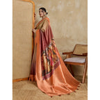 Seduva Women's Silk Printed Saree With Unstitched Blouse 5.5Mtr (Peach)
