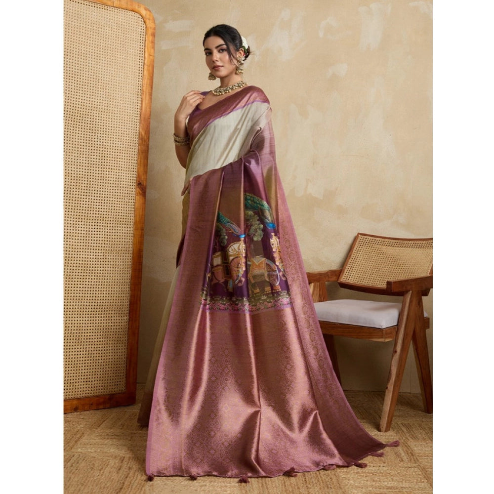 Seduva Women's Silk Printed Saree With Unstitched Blouse 5.5Mtr (Wine)