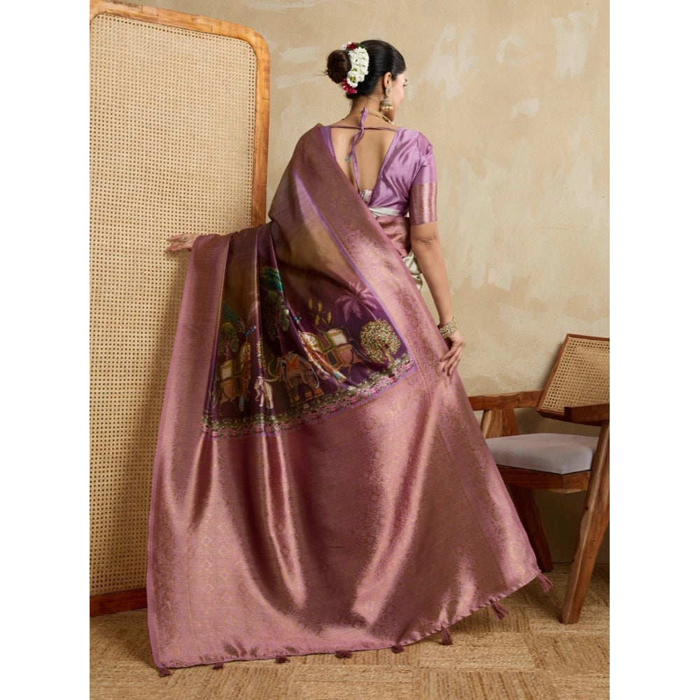 Seduva Women's Silk Printed Saree With Unstitched Blouse 5.5Mtr (Wine)