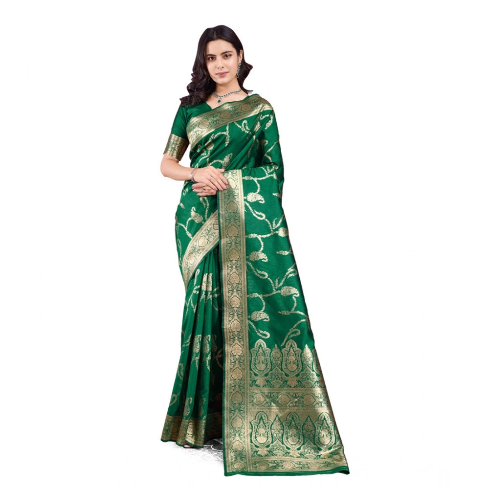 Seduva Women's Banarasi Silk Printed Saree With Unstitched Blouse 5.5Mtr (Green)