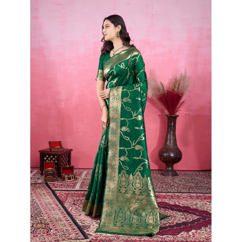 Seduva Women's Banarasi Silk Printed Saree With Unstitched Blouse 5.5Mtr (Green)
