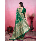Seduva Women's Banarasi Silk Printed Saree With Unstitched Blouse 5.5Mtr (Green)