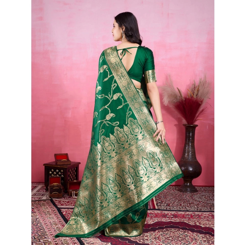 Seduva Women's Banarasi Silk Printed Saree With Unstitched Blouse 5.5Mtr (Green)