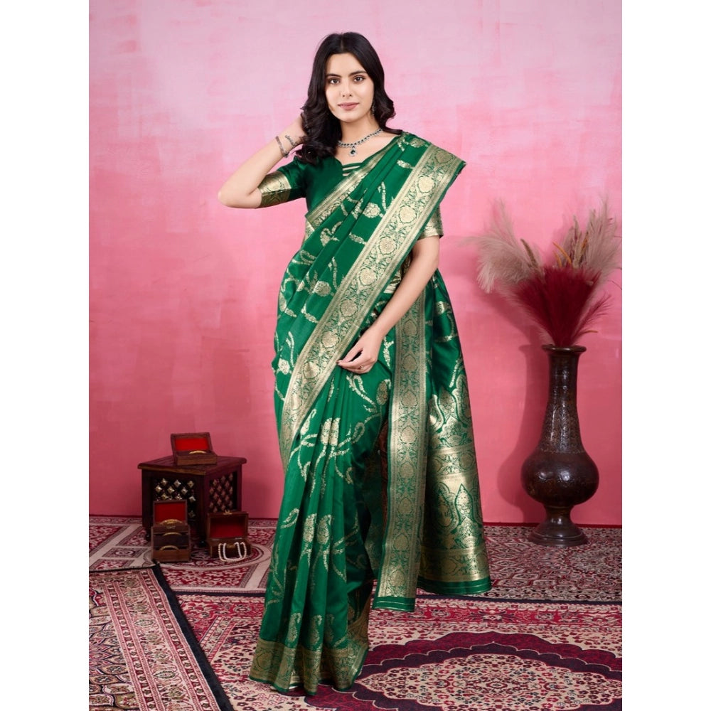 Seduva Women's Banarasi Silk Printed Saree With Unstitched Blouse 5.5Mtr (Green)