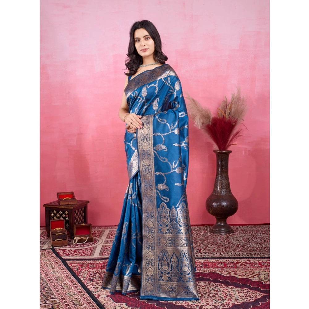 Seduva Women's Banarasi Silk Printed Saree With Unstitched Blouse 5.5Mtr (Pinch)